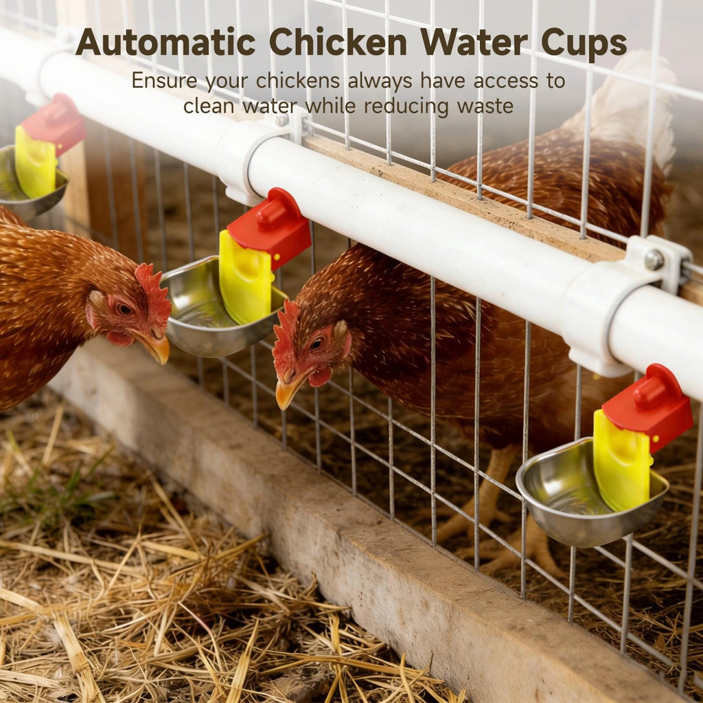 12 Pcs Stainless Self-Filling Chicken Water Cups F356949