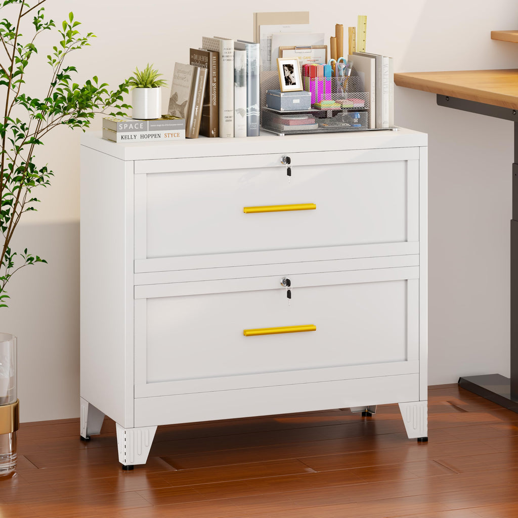 White 2 Drawer Metal Lateral File Cabinet with Lock Q2695
