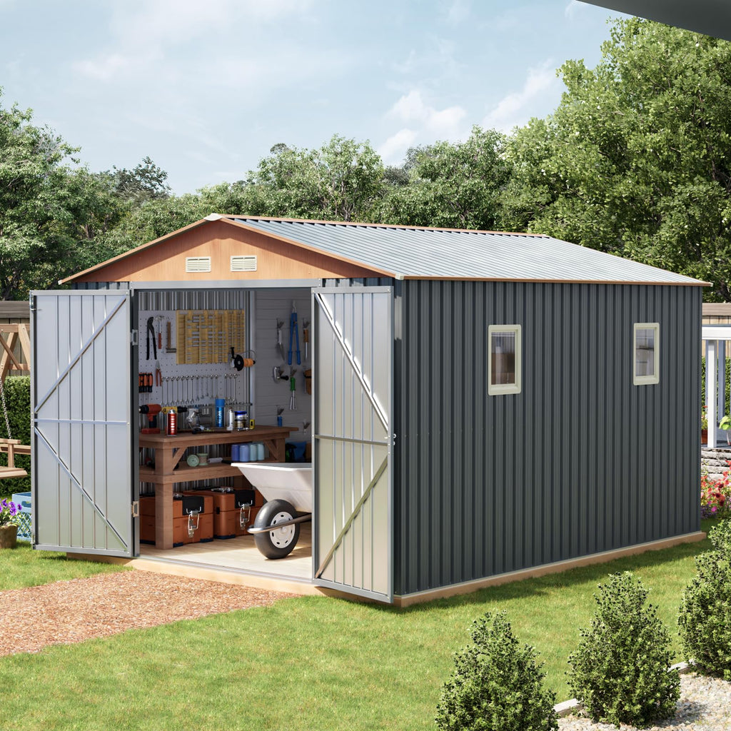 10x12x7.4FT Outdoor Storage Shed with Lockable Doors M6564