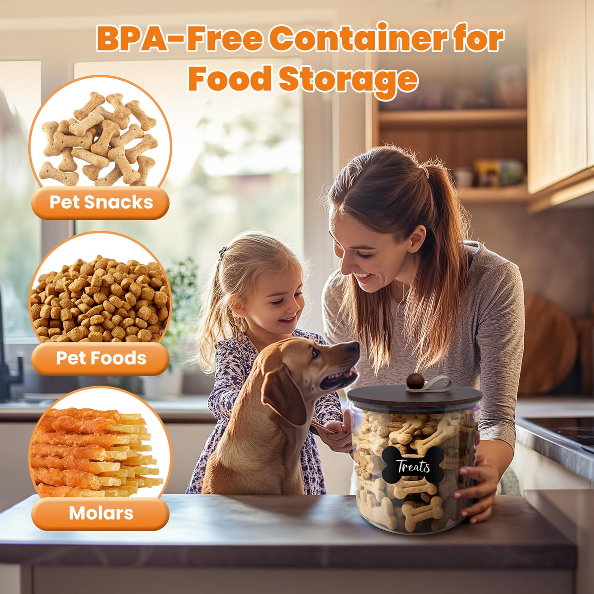 3 Pack Airtight Dog Treat Containers with Bamboo Lids V284385