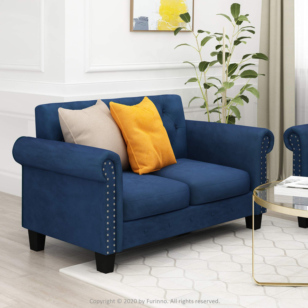 Navy Velvet 2-Seater Loveseat Sofa V527096
