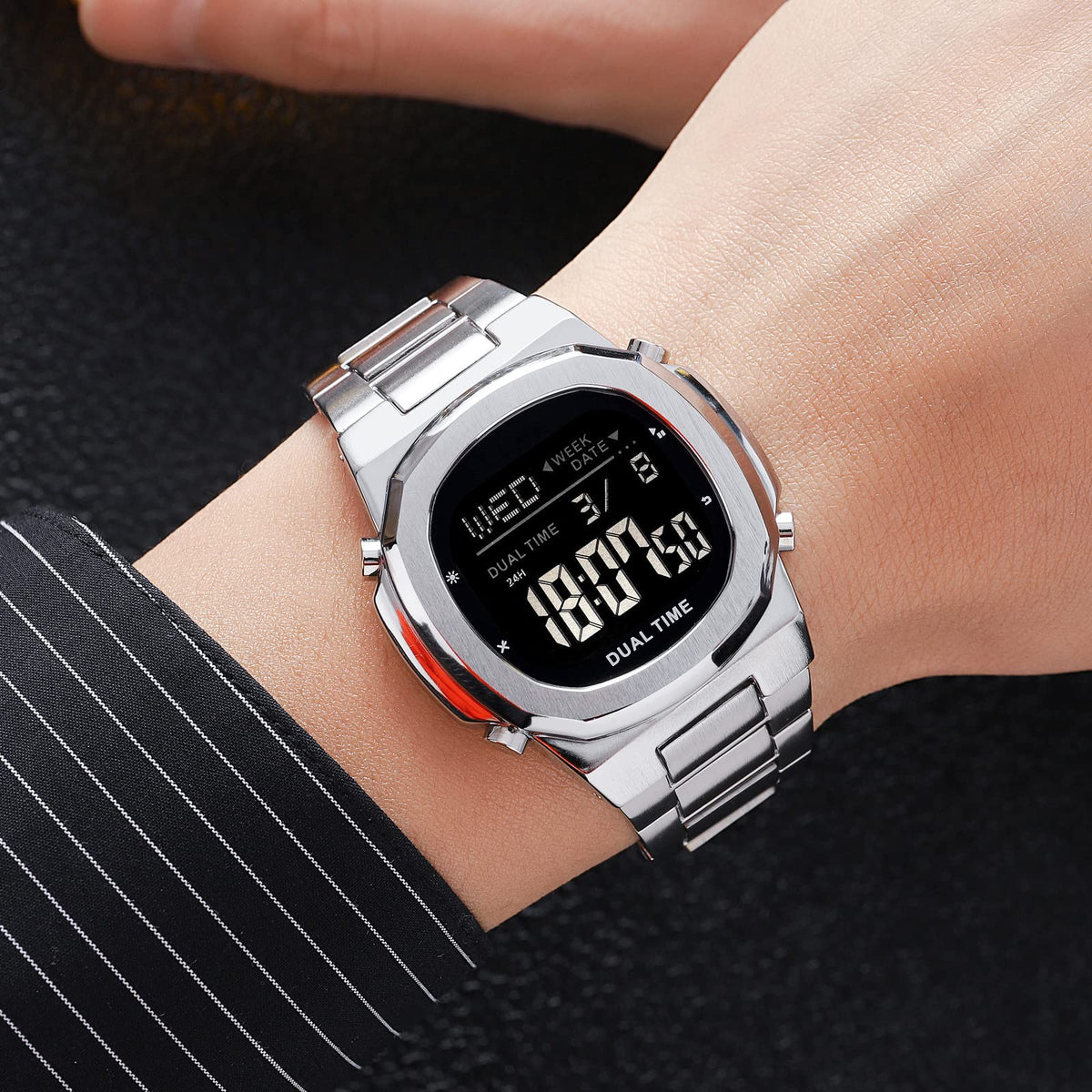 Men's Multifunctional Electronic Outdoor Sports Watch EL Light Large Digital Display Stainless Steel X879185
