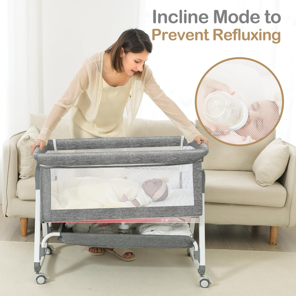 Portable Bedside Bassinet with Waterproof Mattress, Grey F475244