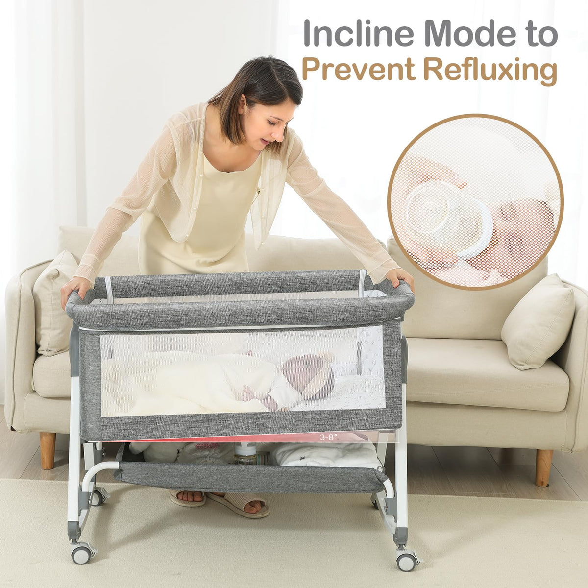 Portable Bedside Bassinet with Waterproof Mattress, Grey F475244