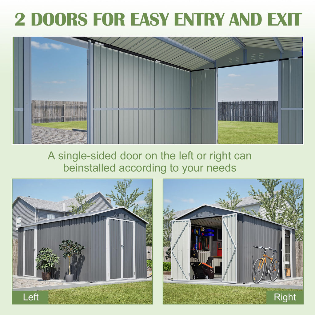 12x8 FT Galvanized Steel Storage Shed with Lockable Doors B7803