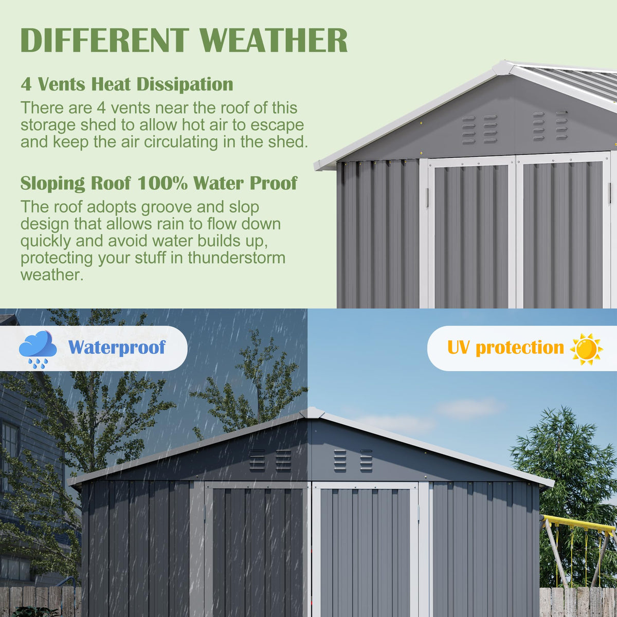 12x8 FT Galvanized Steel Storage Shed with Lockable Doors B7803