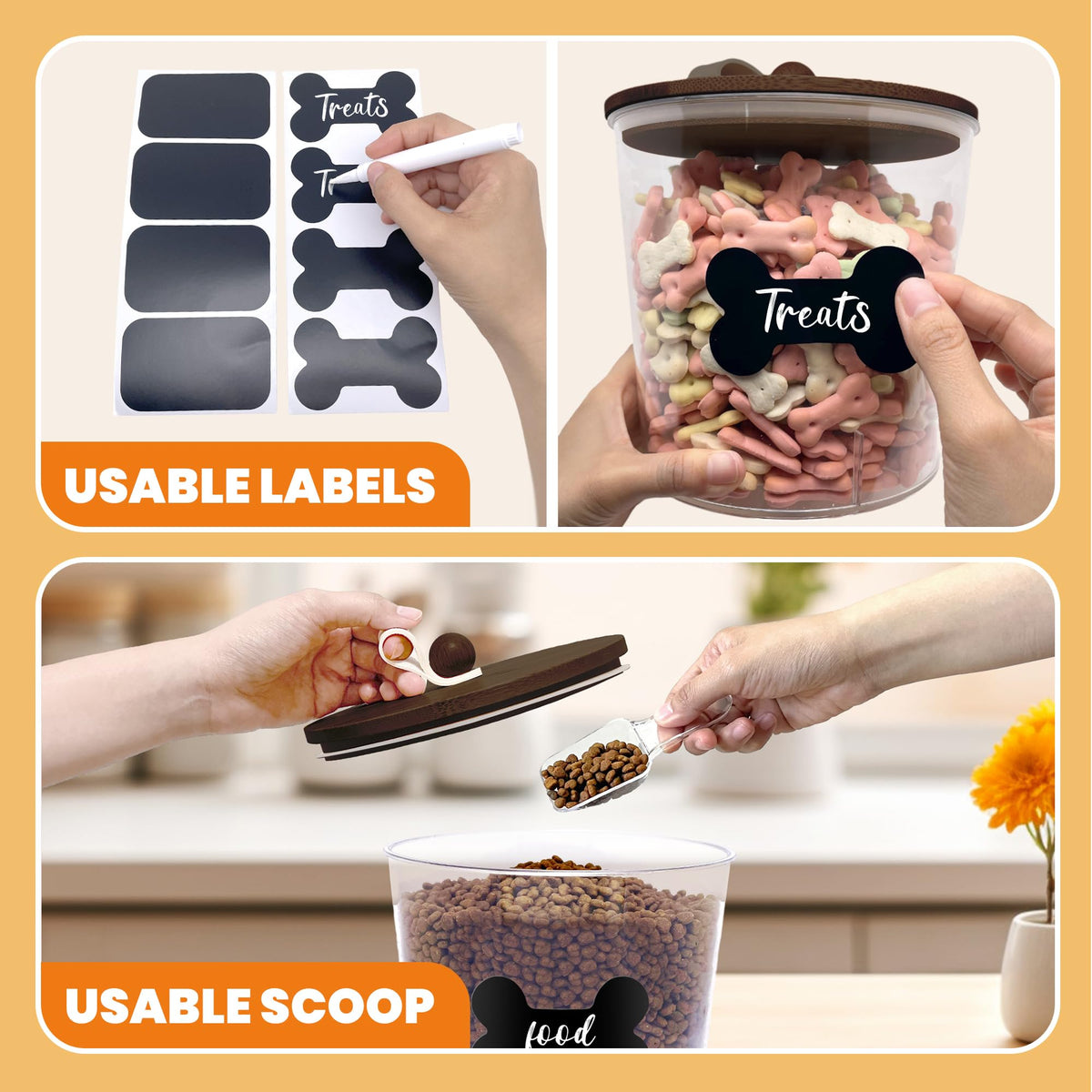 3 Pack Airtight Dog Treat Containers with Bamboo Lids V284385