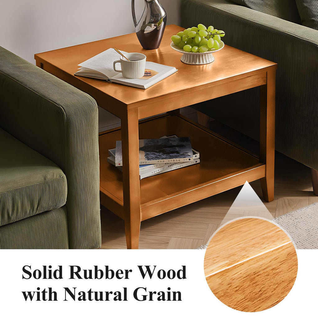 Solid Wood Square Side Table with Storage Shelf A811028