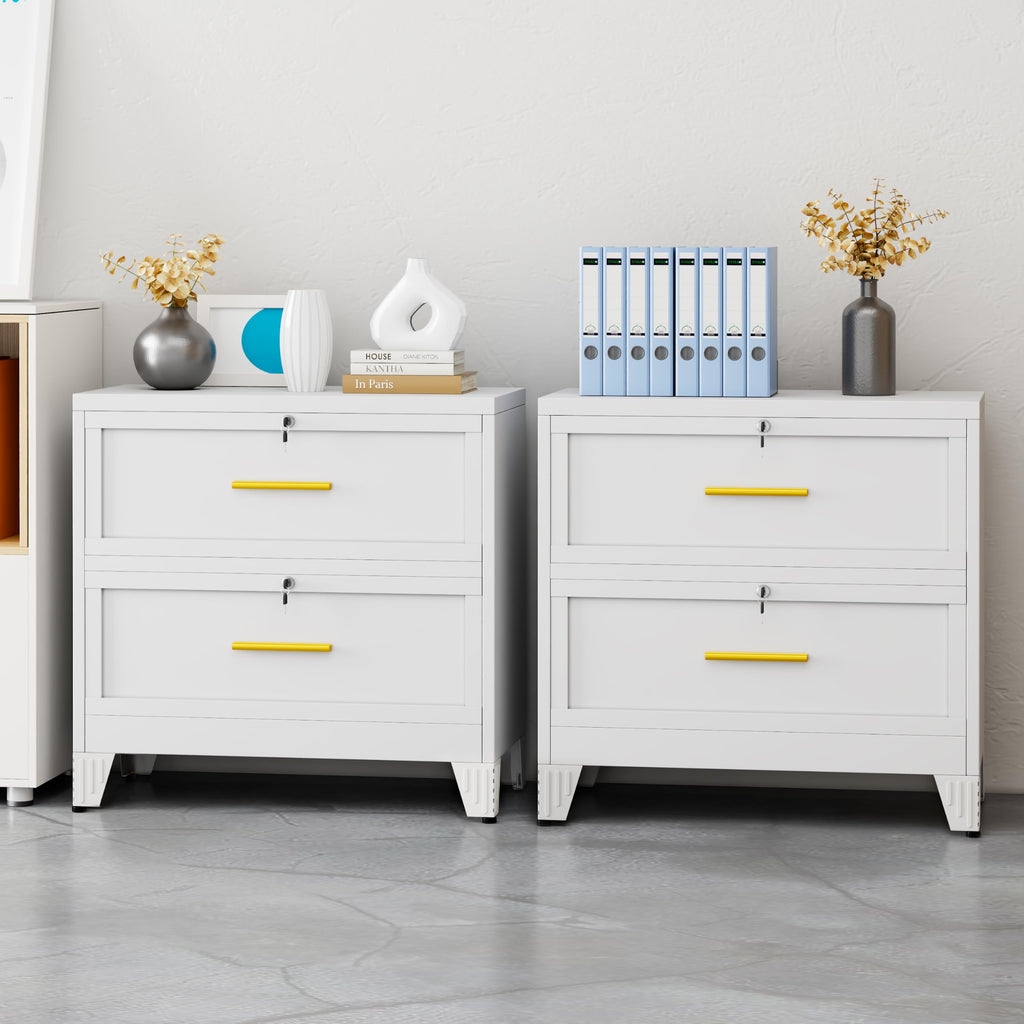 White 2 Drawer Metal Lateral File Cabinet with Lock Q2695