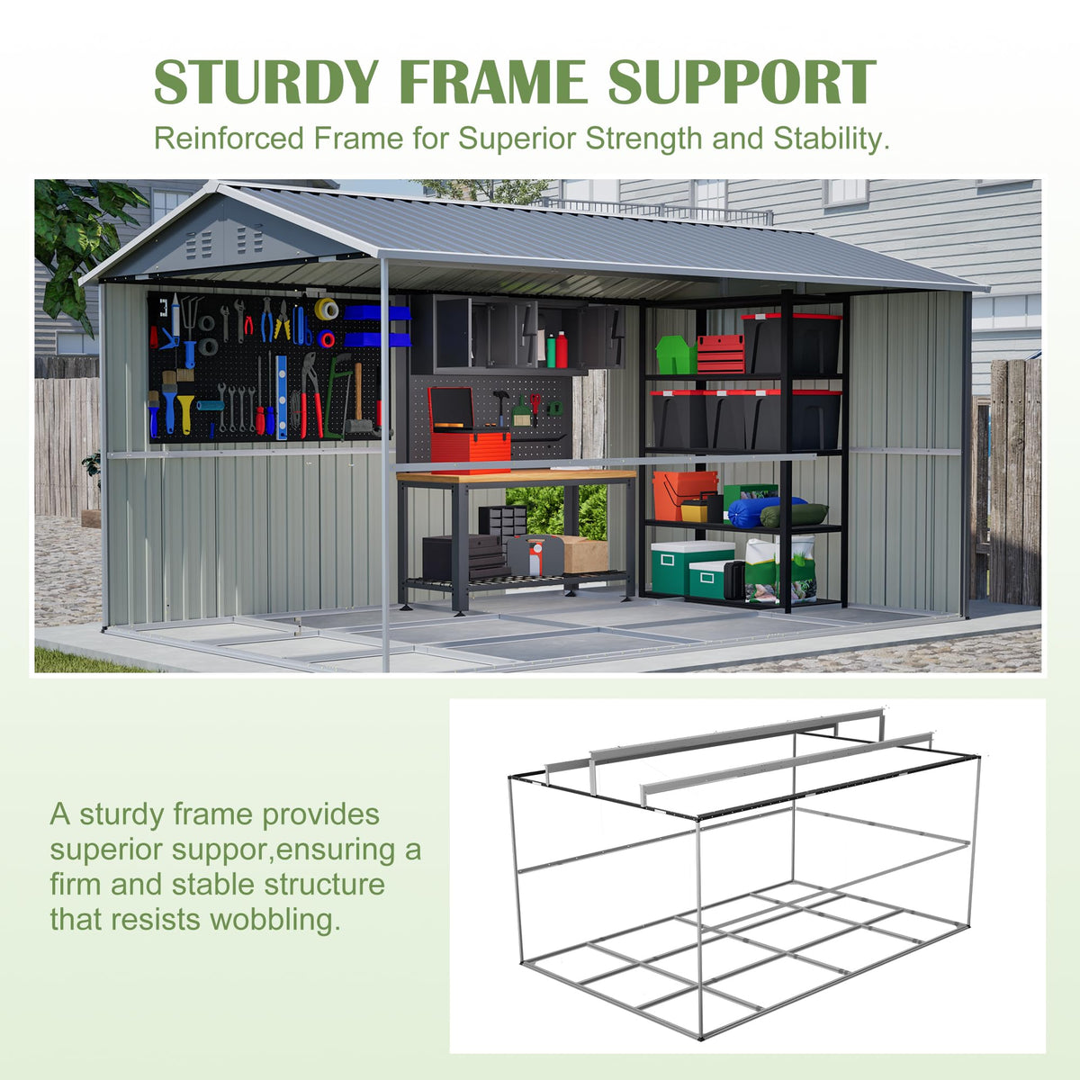 12x8 FT Galvanized Steel Storage Shed with Lockable Doors B7803