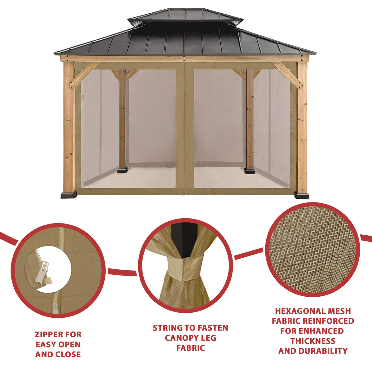 10' x 10' Gazebo Canopy Mosquito Netting Sidewalls I67686