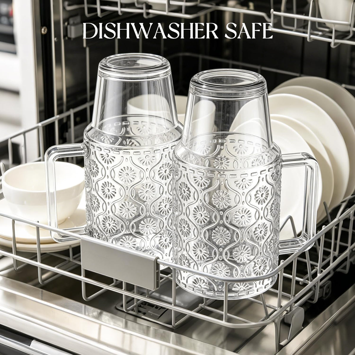 24 Oz Ribbed Glass Tumblers with Lids and Straws Q344