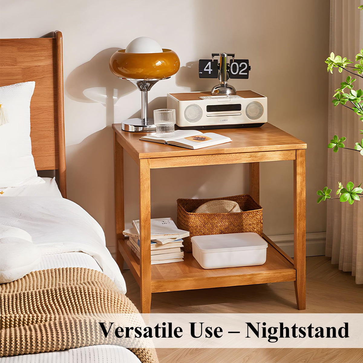 Solid Wood Square Side Table with Storage Shelf A811028