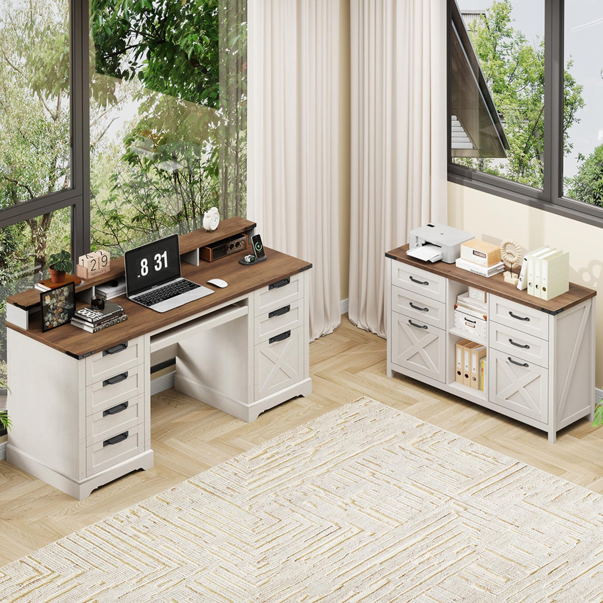 White and Brown 6 Drawer File Cabinet I2755