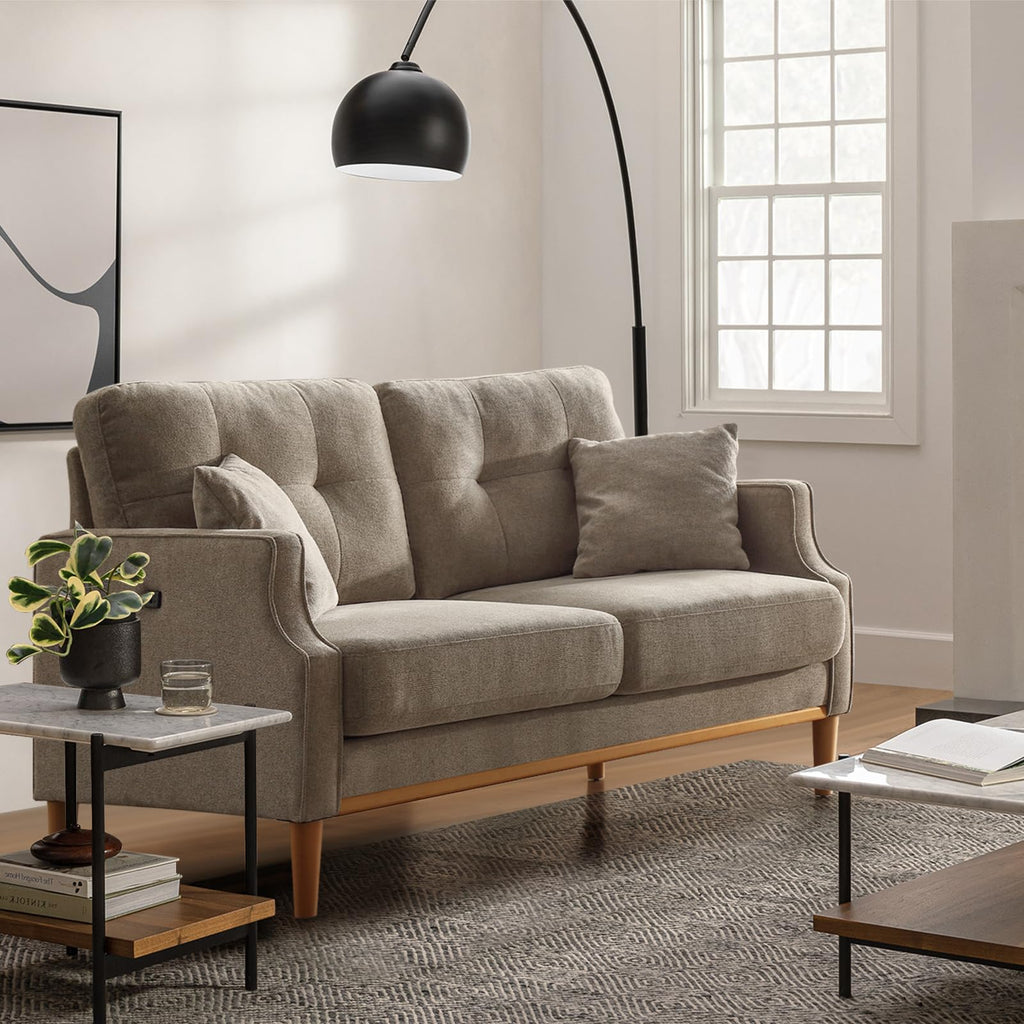 Light Grey Fabric Upholstered 2-Seat Loveseat Sofa with USB Port Z366888