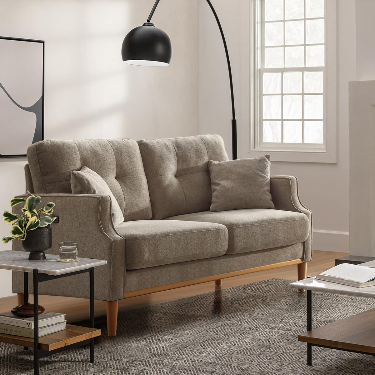 Light Grey Fabric Upholstered 2-Seat Loveseat Sofa with USB Port Z366888