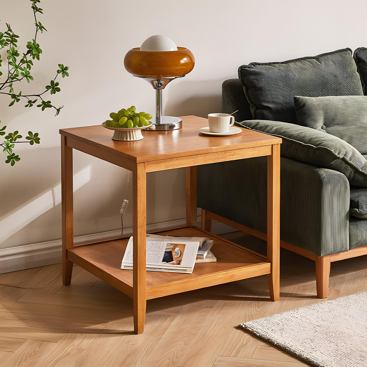 Solid Wood Square Side Table with Storage Shelf A811028