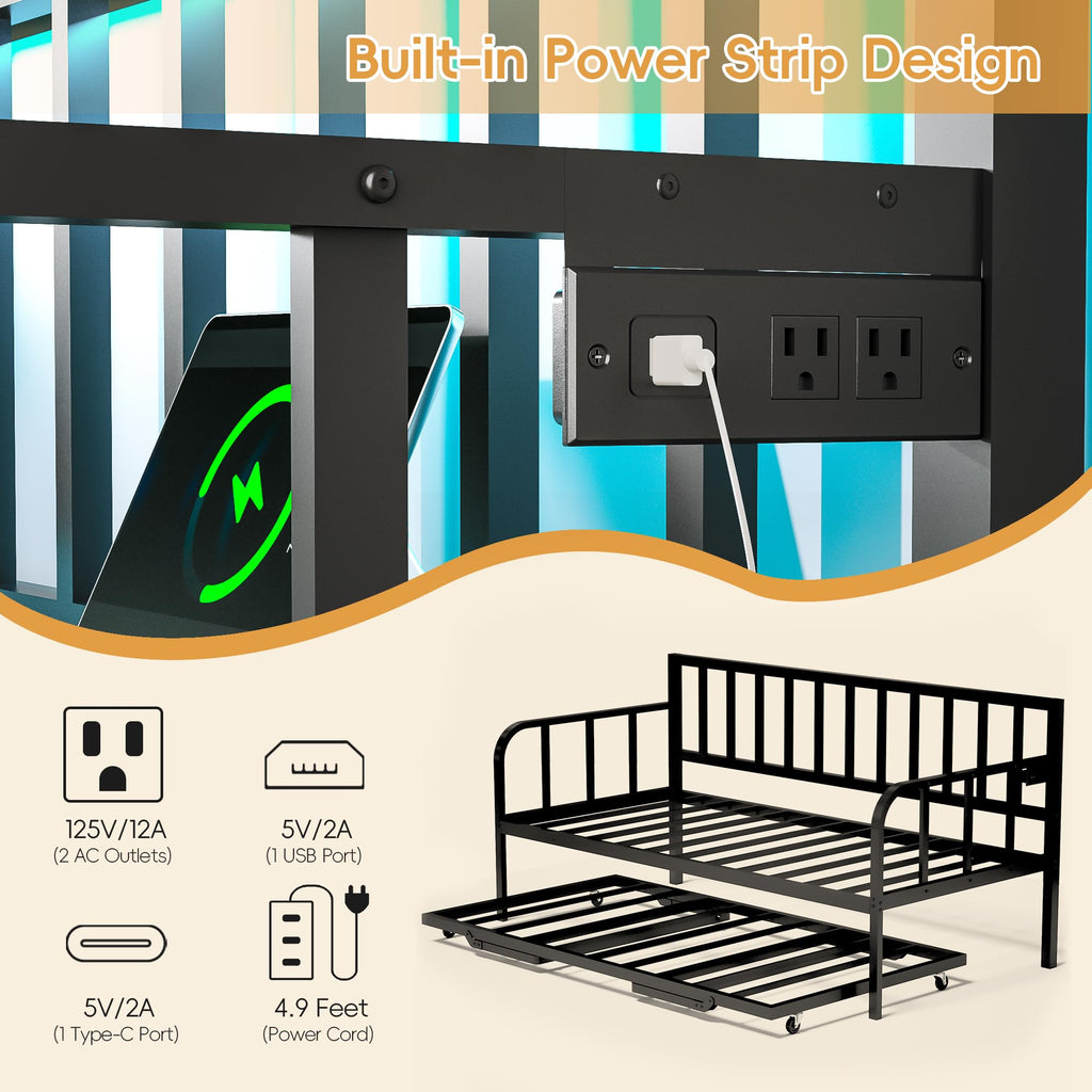 Black Twin to King Metal Daybed with Pop Up Trundle S94512