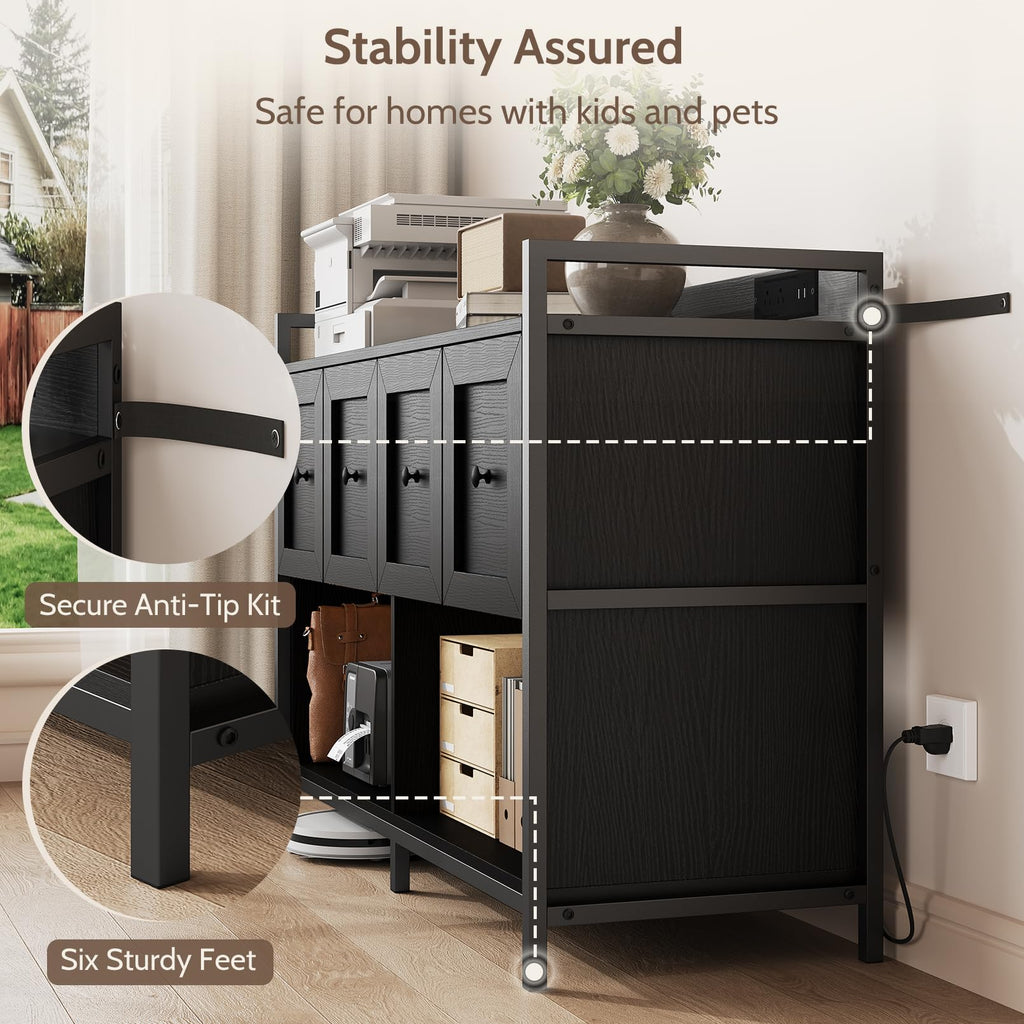 Black 2 Drawer Wood File Cabinet with Power Outlet O83916