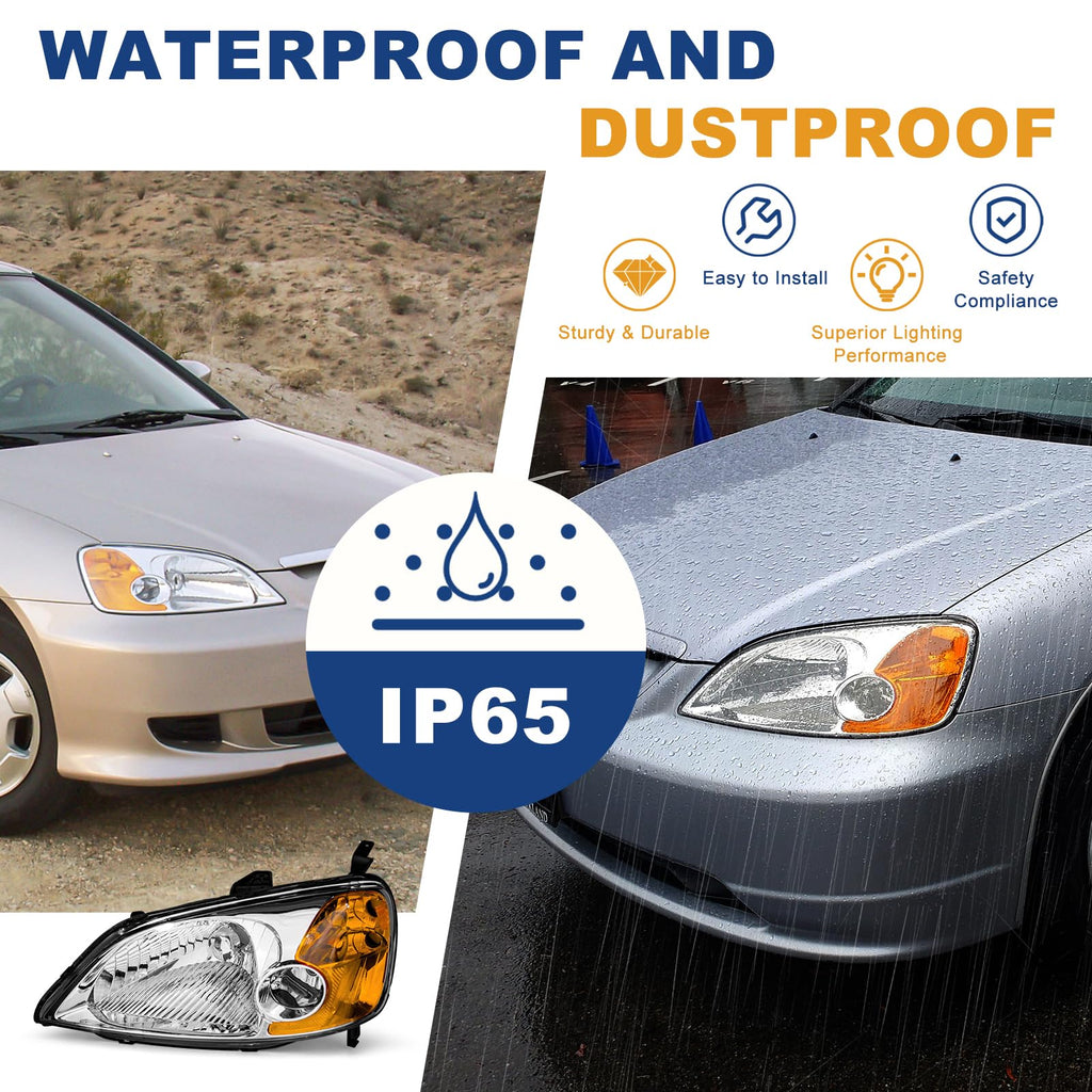 Headlight Assembly with Chrome Housing Amber Reflector Driver and Passenger Side E848