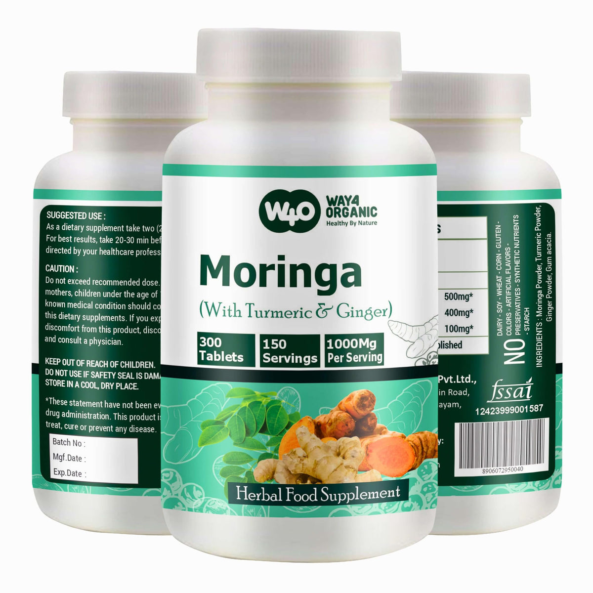 Moringa Tablets with Turmeric and Ginger, 300 Pills, 1000 Mg I2203