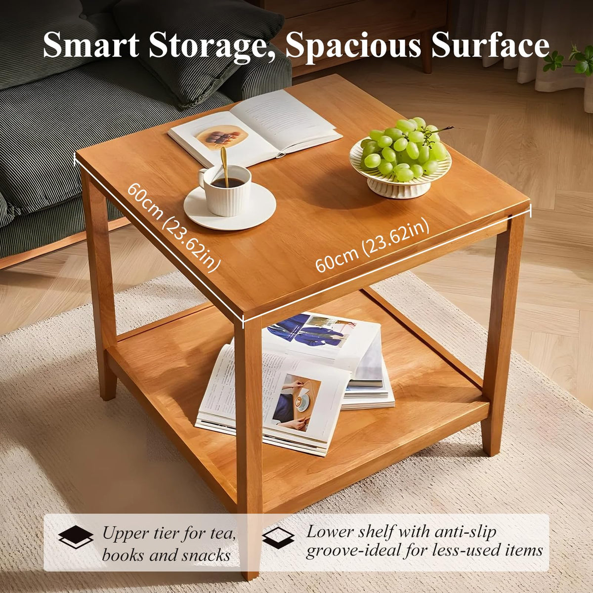 Solid Wood Square Side Table with Storage Shelf A811028