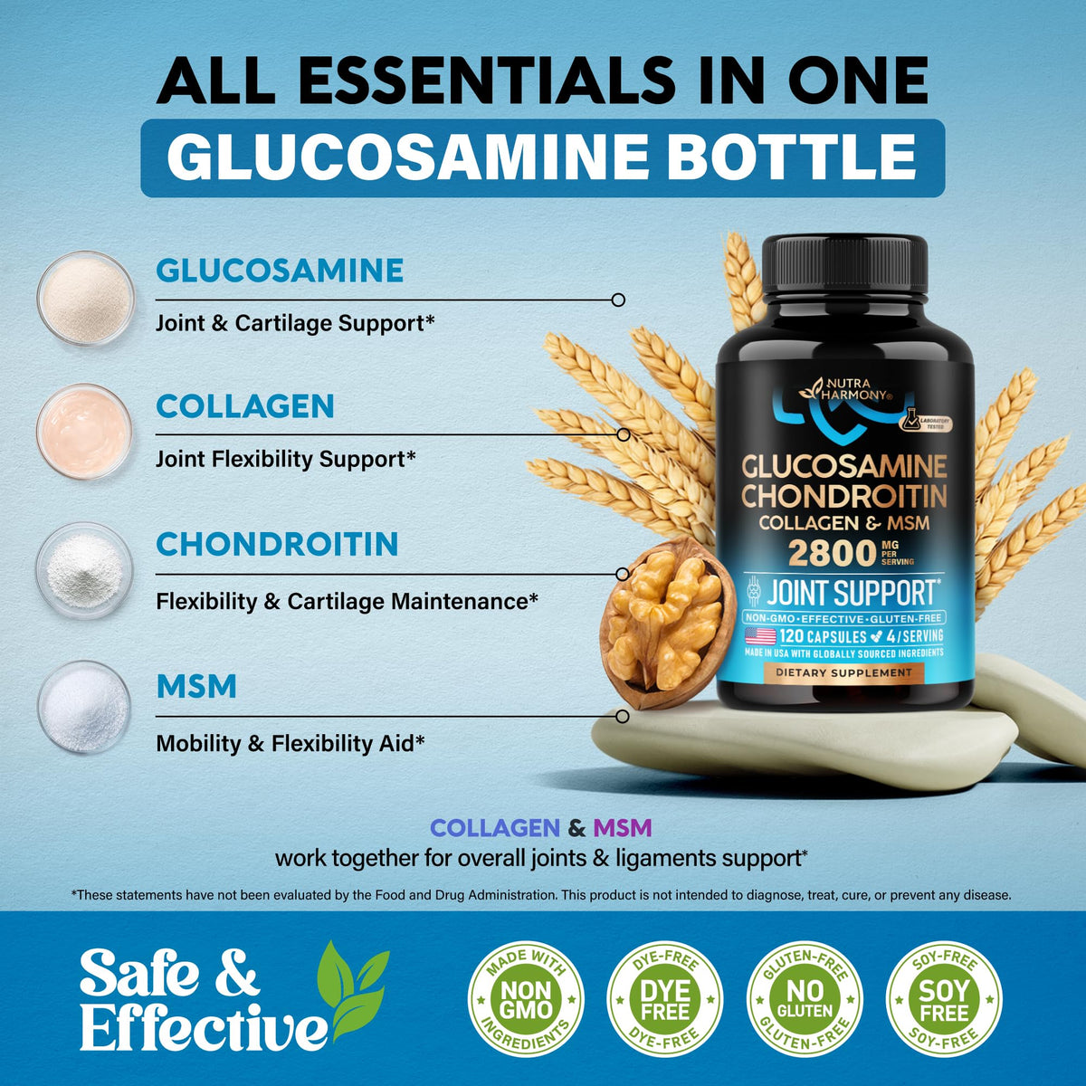 Glucosamine Chondroitin MSM Collagen 2800 mg 120 Caps I9040