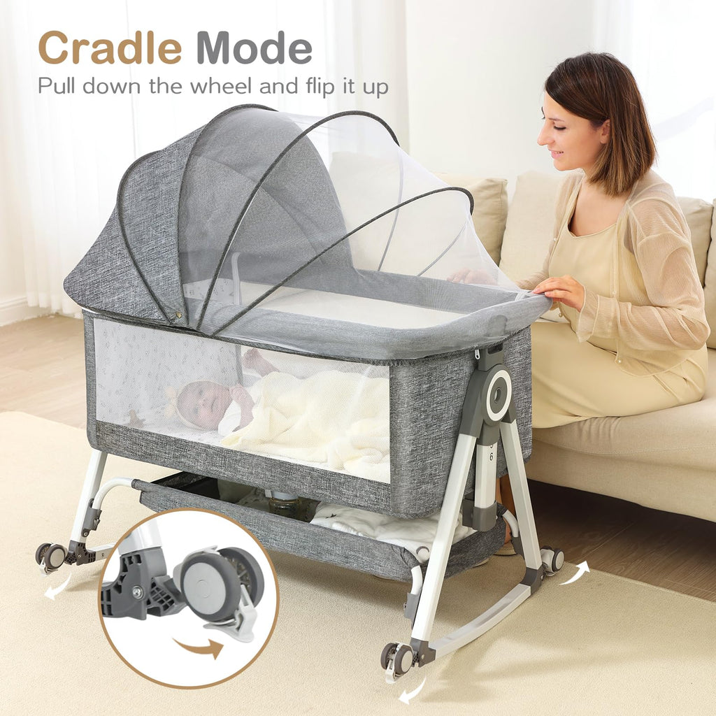Portable Bedside Bassinet with Waterproof Mattress, Grey F475244