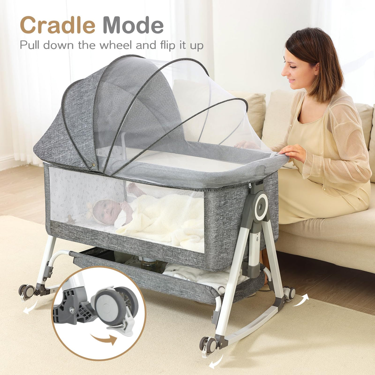 Portable Bedside Bassinet with Waterproof Mattress, Grey F475244