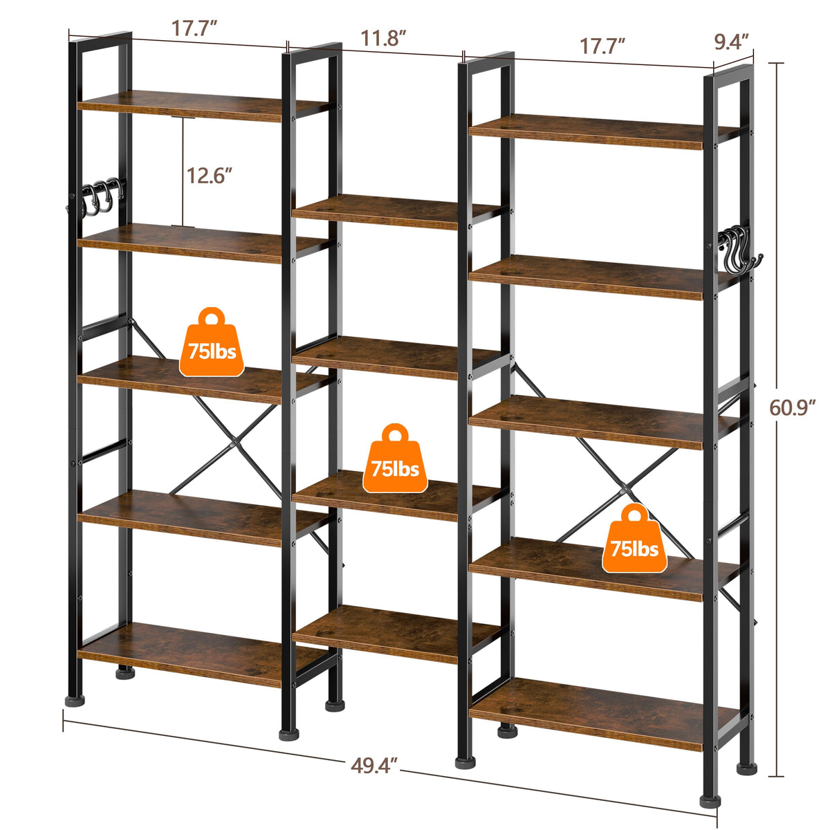 5 Tier Bookshelf with 14 Display Shelves W1575
