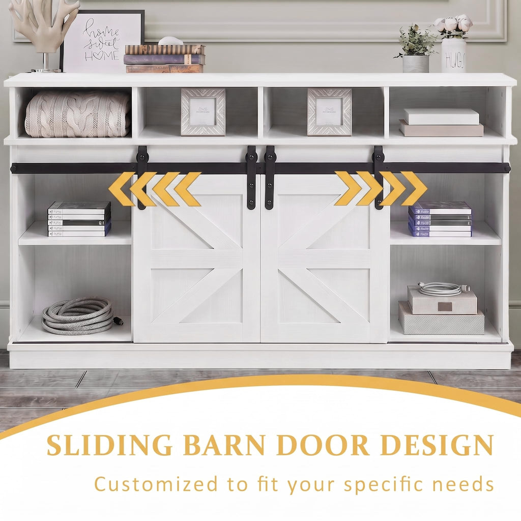 White Farmhouse TV Stand with Sliding Barn Doors C207819