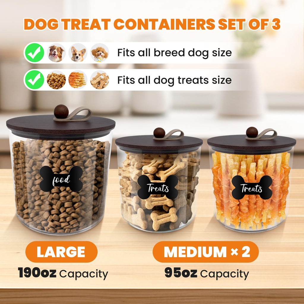 3 Pack Airtight Dog Treat Containers with Bamboo Lids V284385
