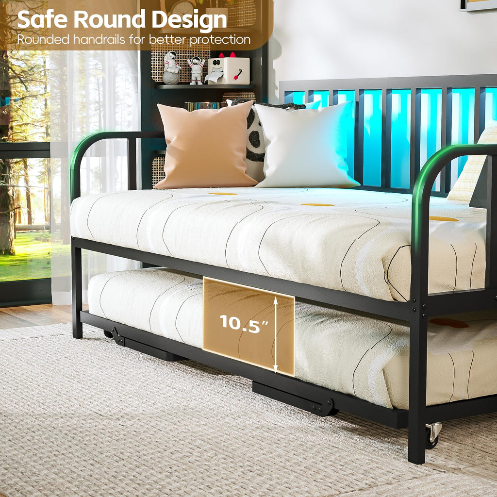 Black Twin to King Metal Daybed with Pop Up Trundle S94512
