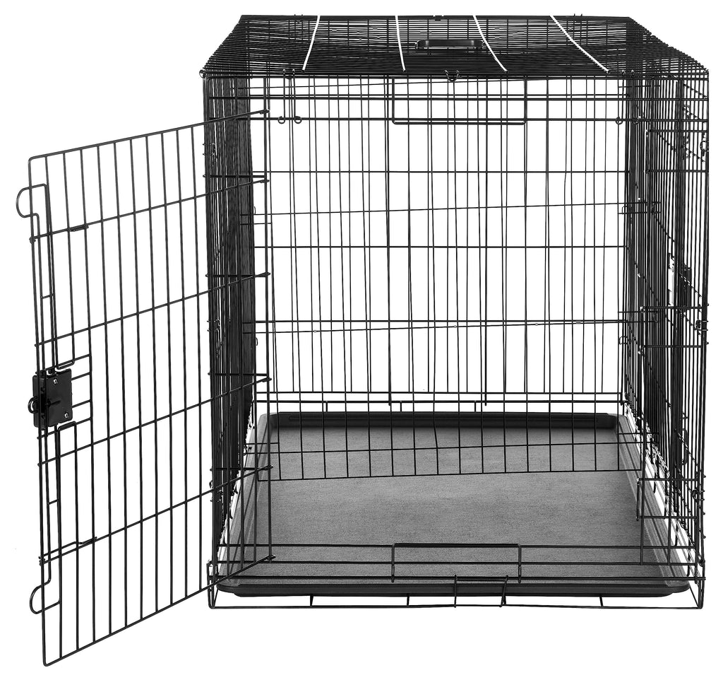 Portable Metal Wire Dog Crate, Double Door with Removable Tray, Black J61802