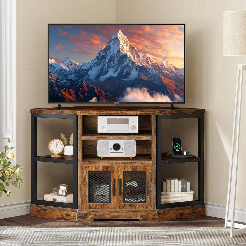 Corner Farmhouse TV Stand with Storage Cabinets Q18829