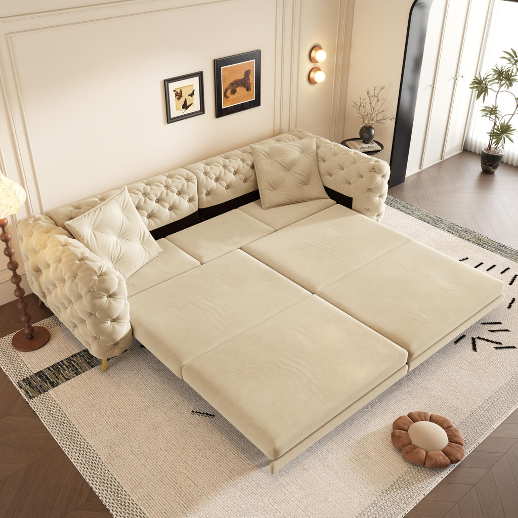 Velvet 3-in-1 Convertible Sleeper Sofa with Movable Ottoman G87098