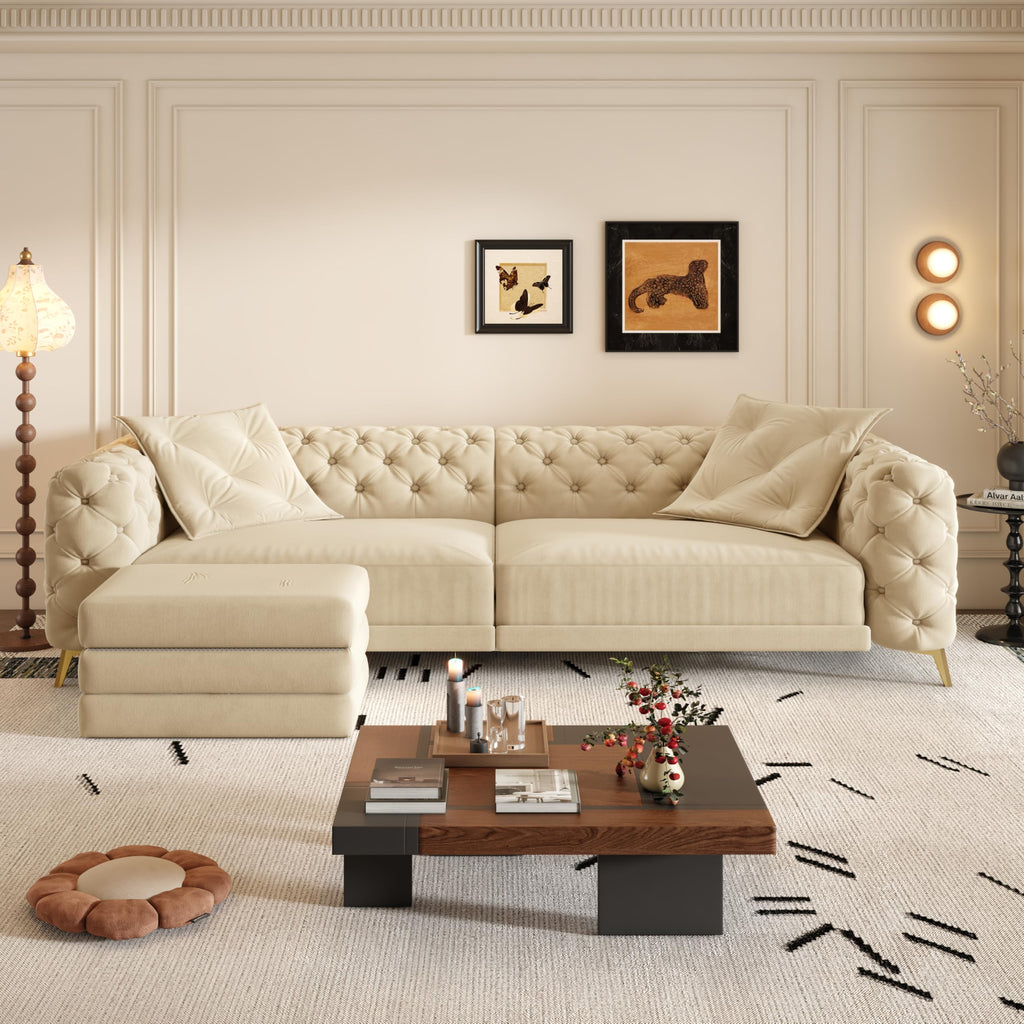 Velvet 3-in-1 Convertible Sleeper Sofa with Movable Ottoman G87098