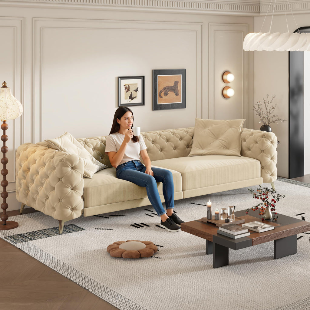 Velvet 3-in-1 Convertible Sleeper Sofa with Movable Ottoman G87098