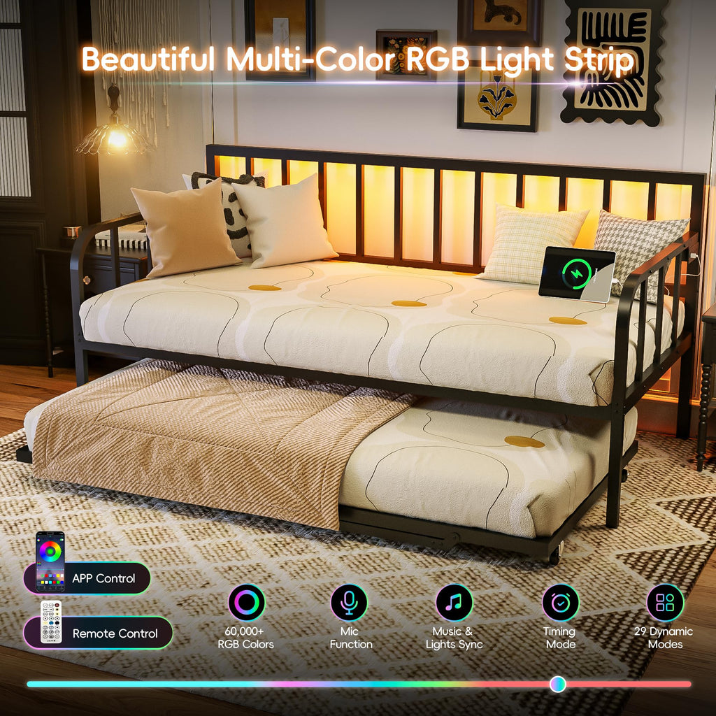 Black Twin to King Metal Daybed with Pop Up Trundle S94512