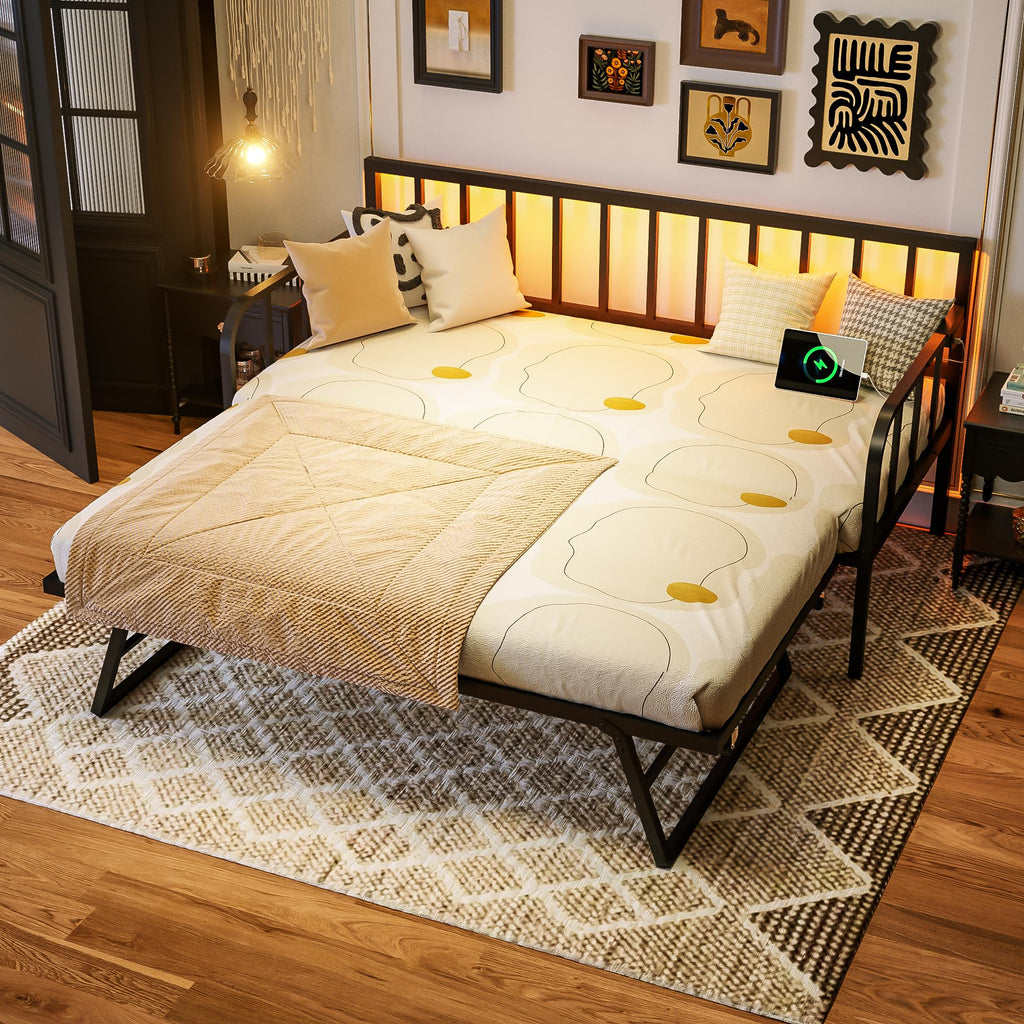 Black Twin to King Metal Daybed with Pop Up Trundle S94512