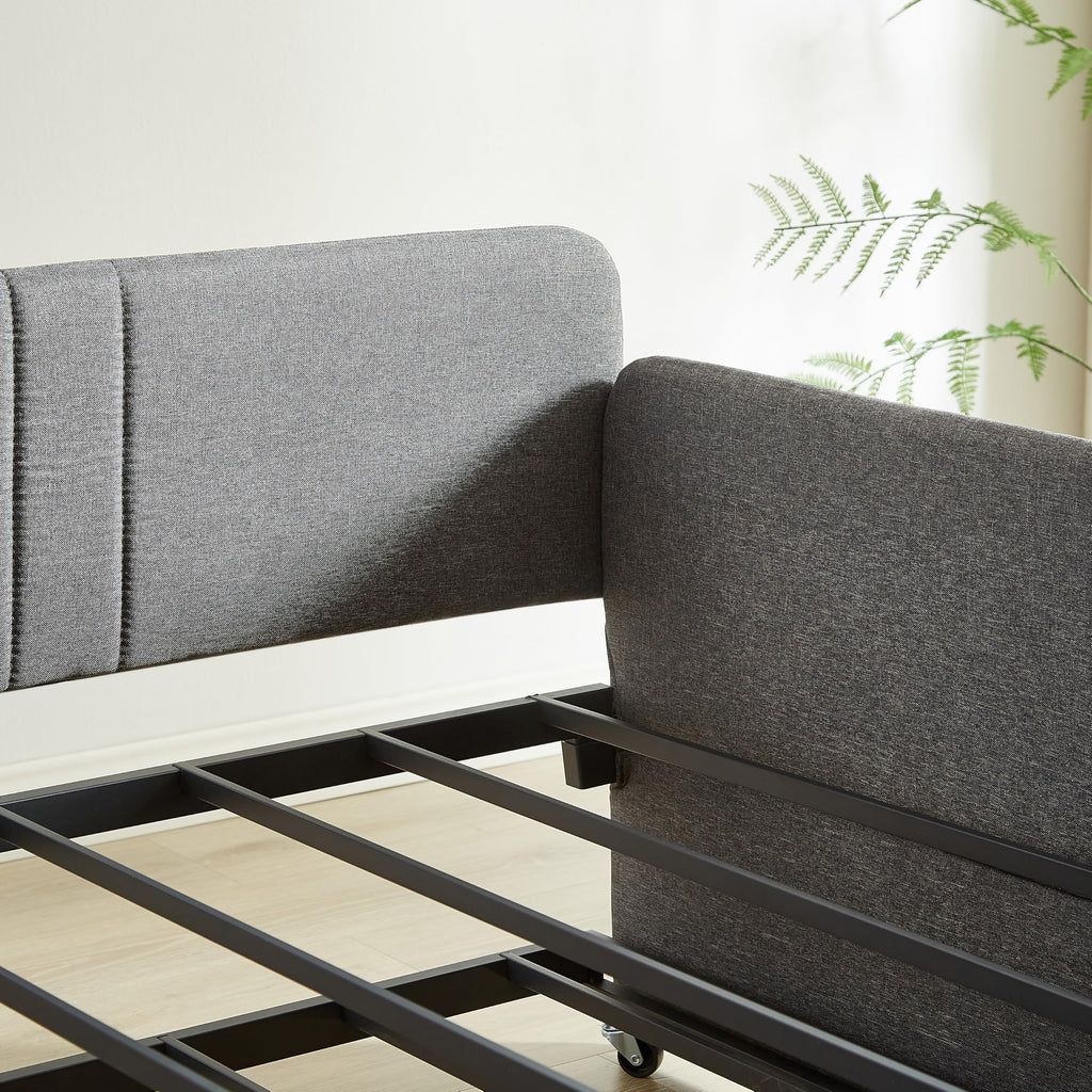 Twin Size Gray Linen Upholstered Daybed with Trundle H21470
