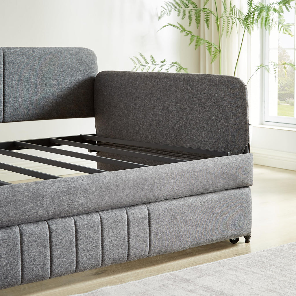 Twin Size Gray Linen Upholstered Daybed with Trundle H21470