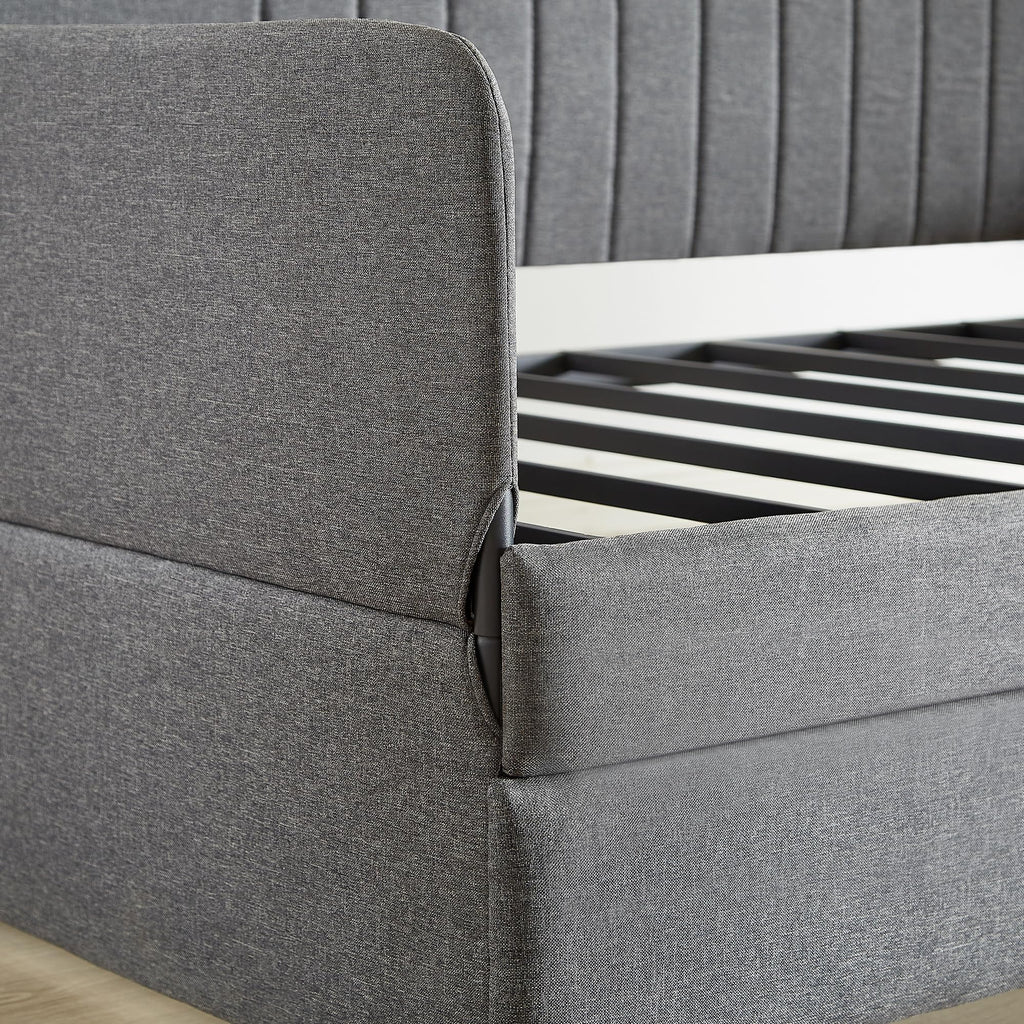 Twin Size Gray Linen Upholstered Daybed with Trundle H21470